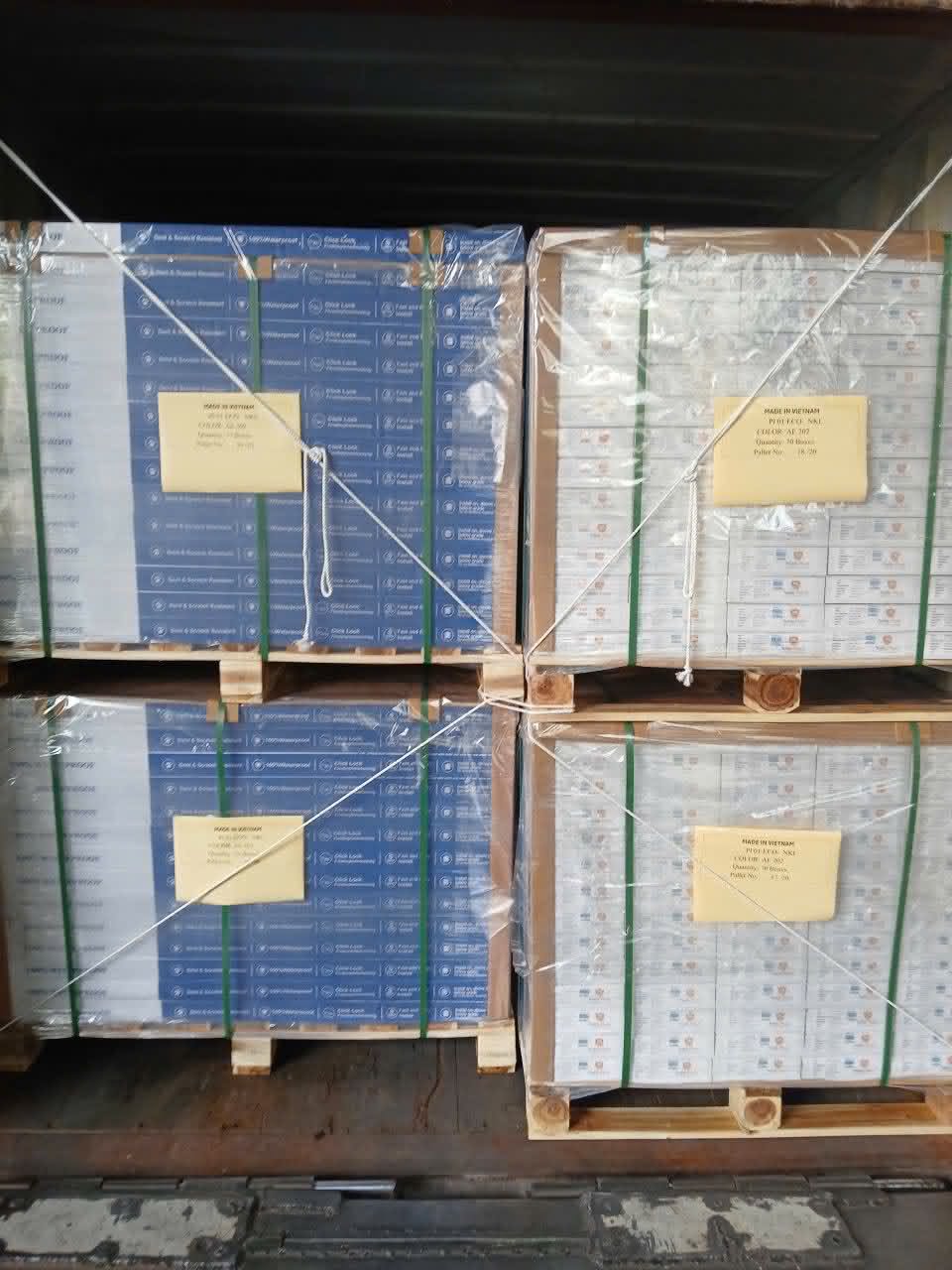 NK Noble Plank branded pallets inside shipping container