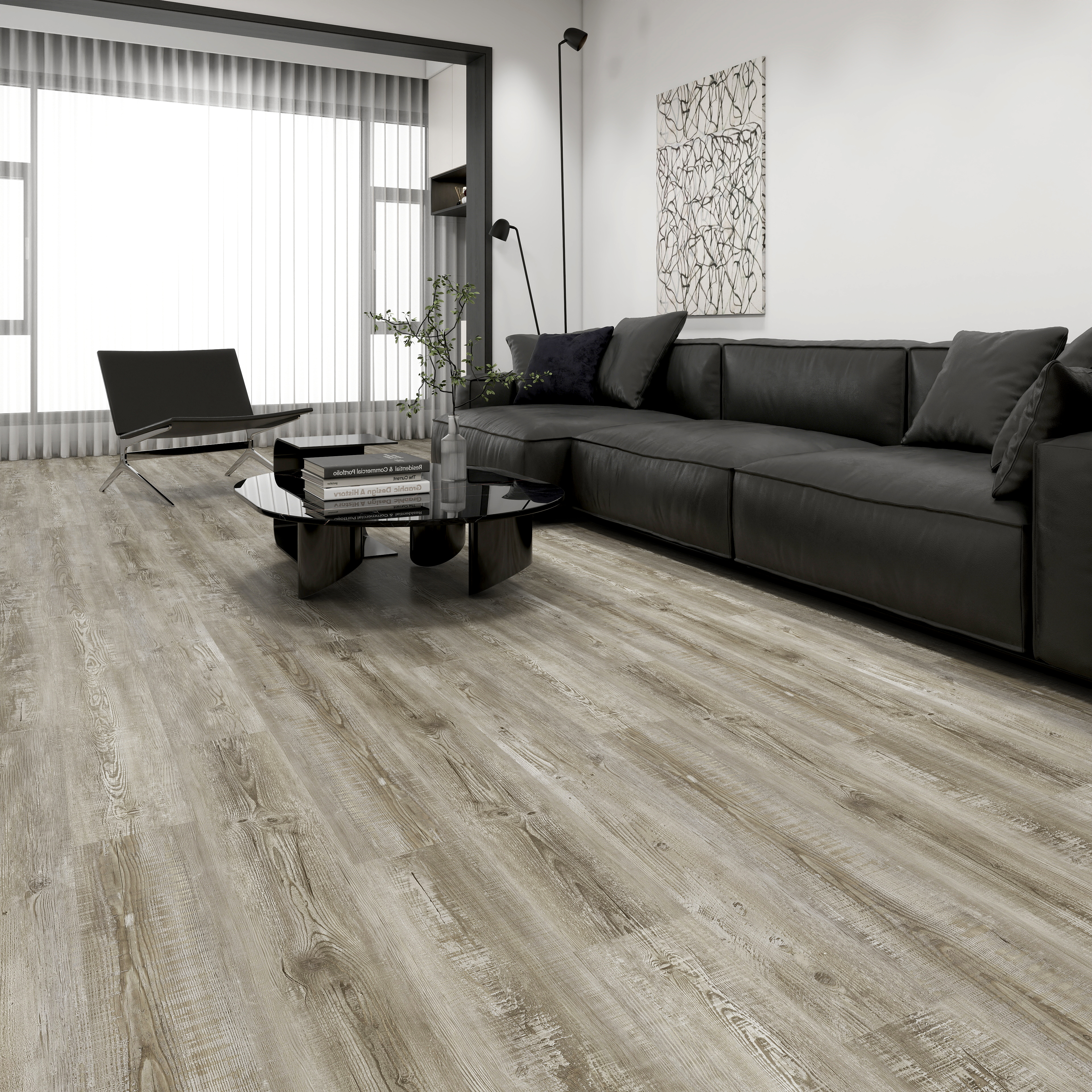 Modern living space with luxury vinyl plank flooring